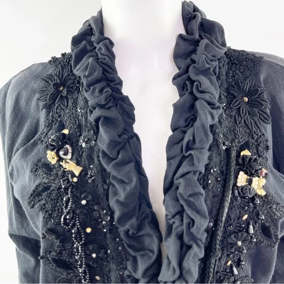 Vintage Phun Shirts of California Black Embroidered & Embellished Ruffle Jacket - Picture 2 of 10